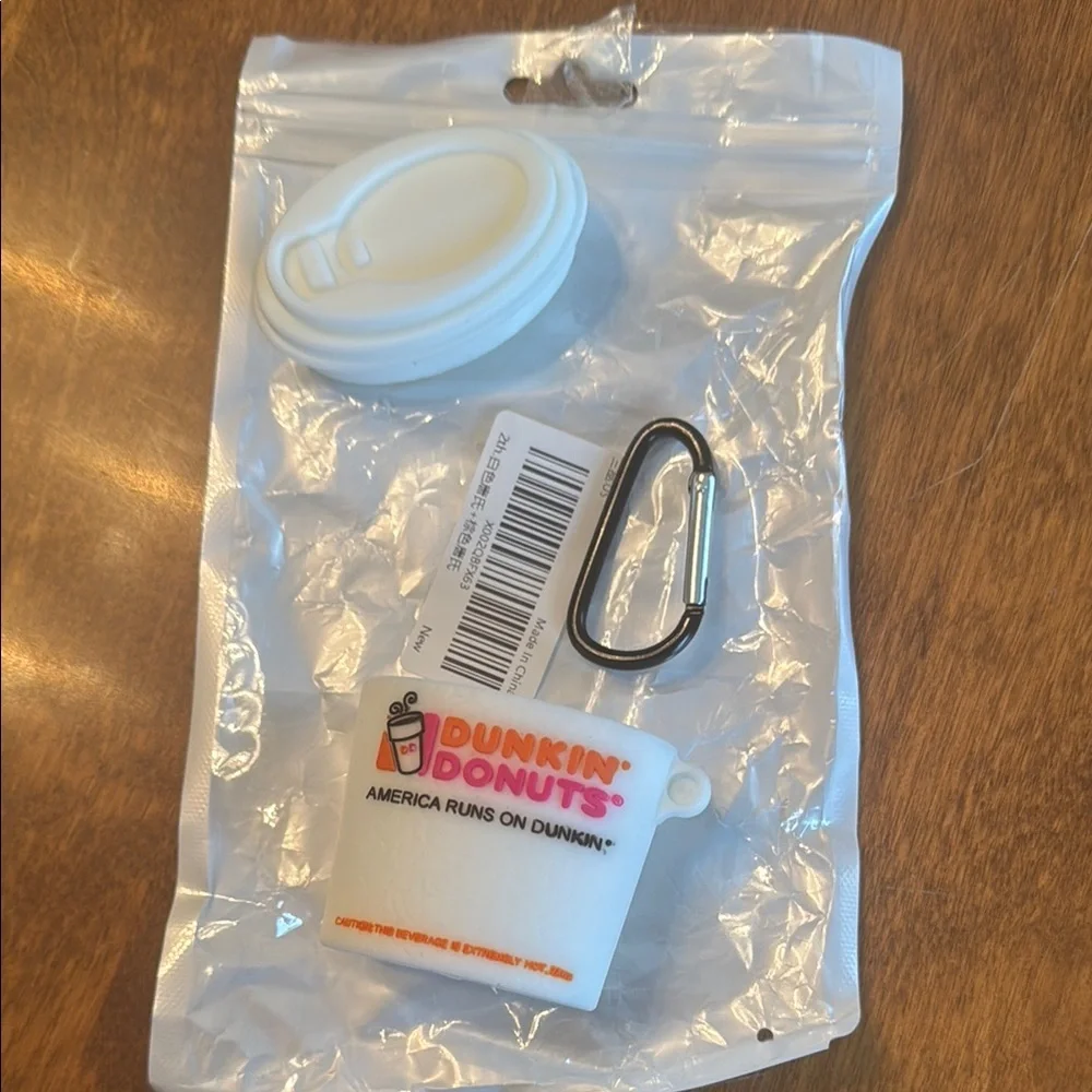 NWT Dunkin Donuts Coffee themed Gen 1 AirPods Carry Case with Carabiner